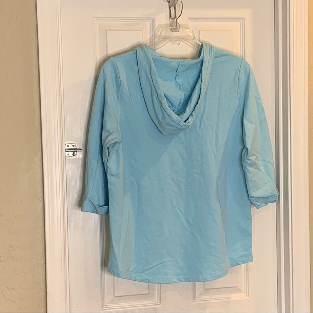 Weekends by Chicos Blue Hooded Pullover Size XL - Picture 4 of 10